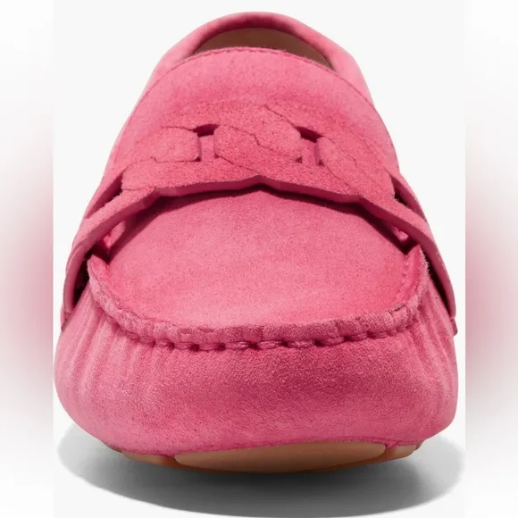 Cole Haan Women’s 8 Pink Suede Evelyn Chain Slip-On Driver Loafers