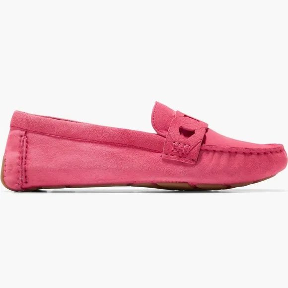 Cole Haan Women’s 8 Pink Suede Evelyn Chain Slip-On Driver Loafers