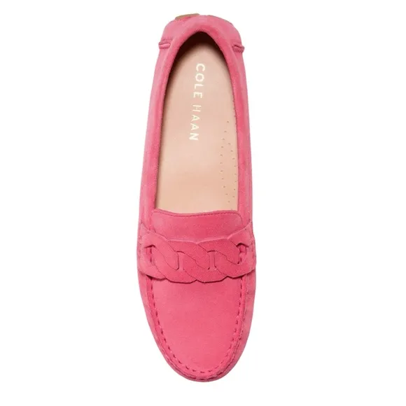 Cole Haan Women’s 8 Pink Suede Evelyn Chain Slip-On Driver Loafers