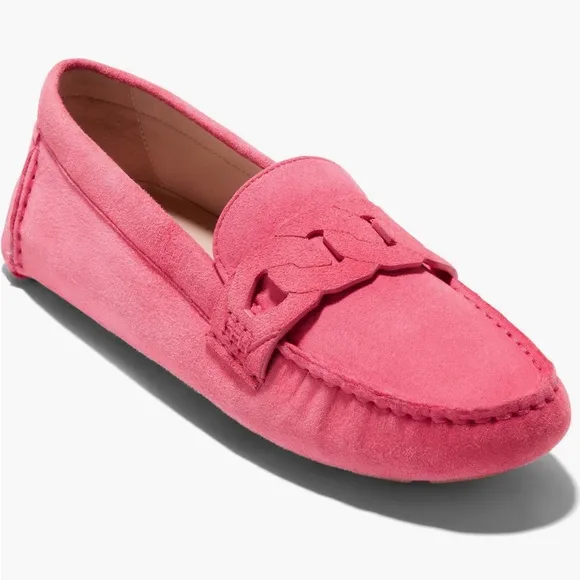 Cole Haan Women’s 8 Pink Suede Evelyn Chain Slip-On Driver Loafers