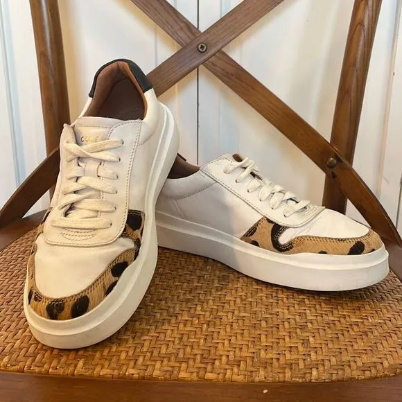 Cole Haan Grandpro white leather leopard calf hair sneaker 7.5