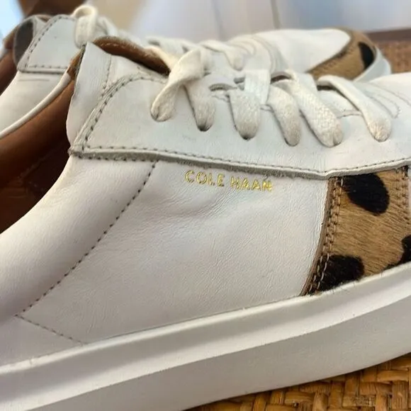 Cole Haan Grandpro white leather leopard calf hair sneaker 7.5