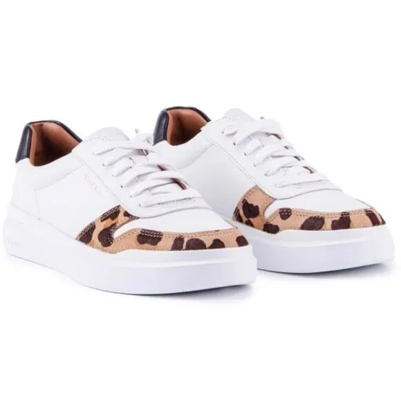 Cole Haan Grandpro white leather leopard calf hair sneaker 7.5