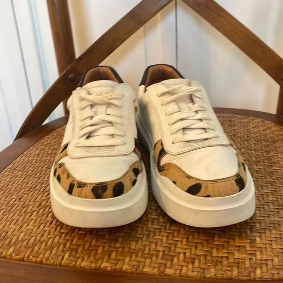 Cole Haan Grandpro white leather leopard calf hair sneaker 7.5