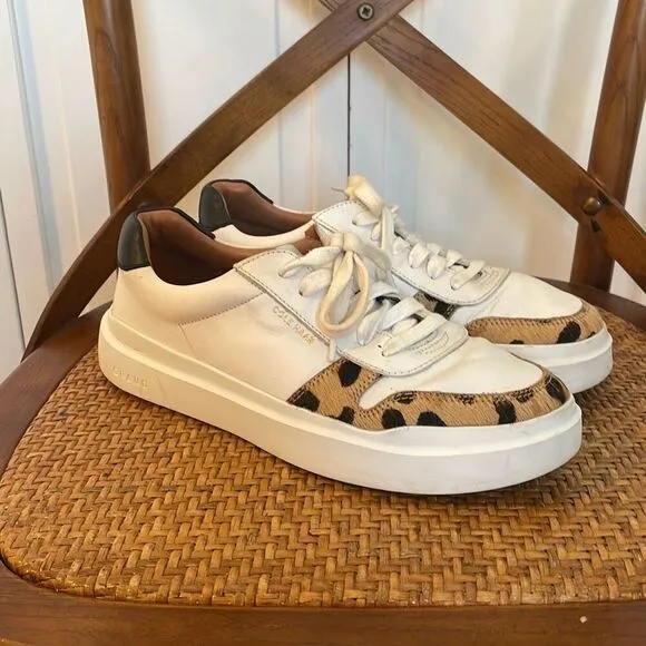 Cole Haan Grandpro white leather leopard calf hair sneaker 7.5