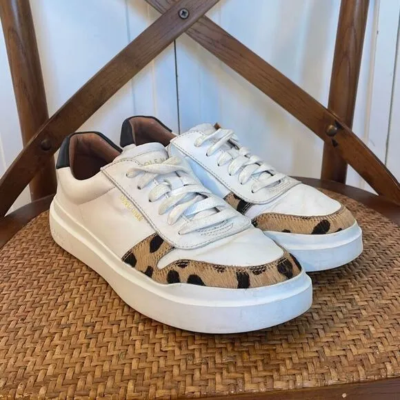 Cole Haan Grandpro white leather leopard calf hair sneaker 7.5