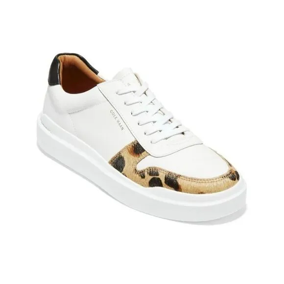 Cole Haan Grandpro white leather leopard calf hair sneaker 7.5