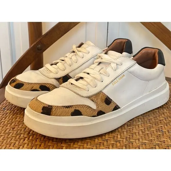 Cole Haan Grandpro white leather leopard calf hair sneaker 7.5