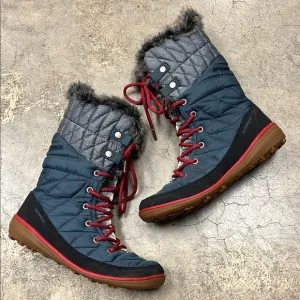 Columbia Blue and Red Winter Rain Boots with Quilted Design