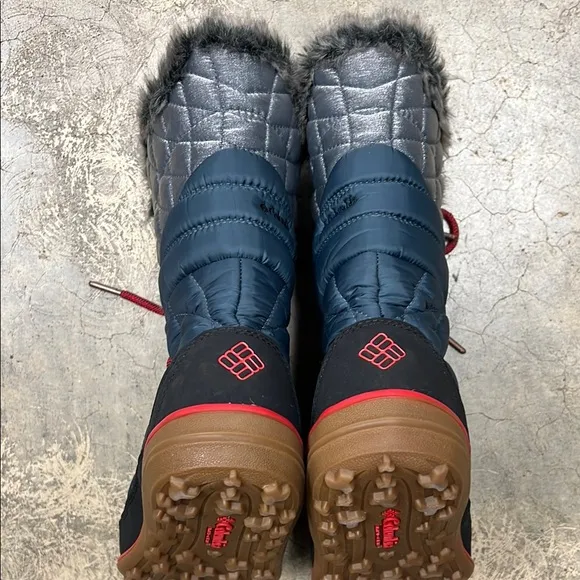 Columbia Blue and Red Winter Rain Boots with Quilted Design