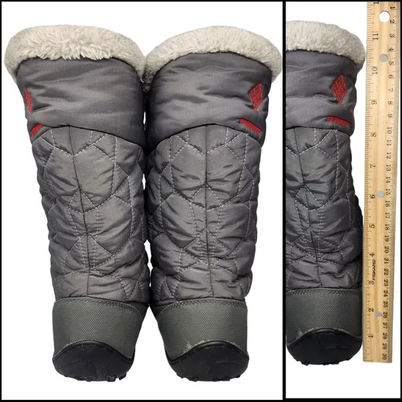 Columbia Boots Womens 8.5 Gray Waterproof Mid Calf Quilted Lace Up Sherpa