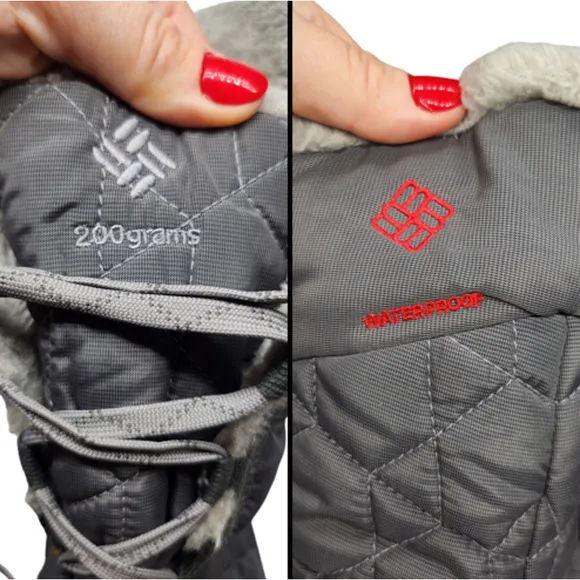 Columbia Boots Womens 8.5 Gray Waterproof Mid Calf Quilted Lace Up Sherpa