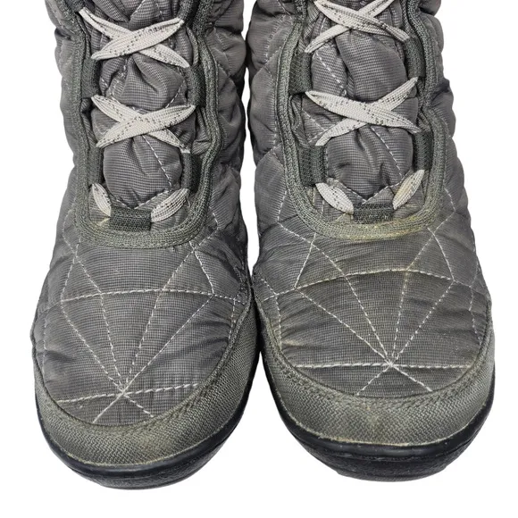 Columbia Boots Womens 8.5 Gray Waterproof Mid Calf Quilted Lace Up Sherpa