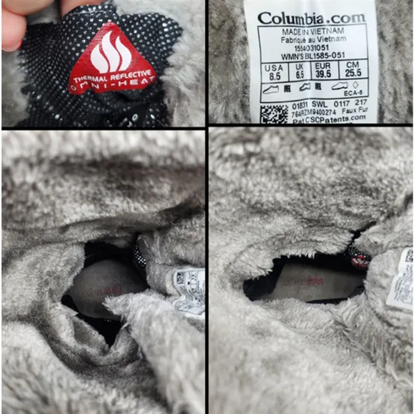 Columbia Boots Womens 8.5 Gray Waterproof Mid Calf Quilted Lace Up Sherpa