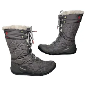 Columbia Boots Womens 8.5 Gray Waterproof Mid Calf Quilted Lace Up Sherpa