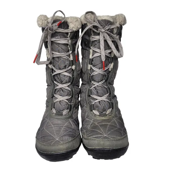 Columbia Boots Womens 8.5 Gray Waterproof Mid Calf Quilted Lace Up Sherpa