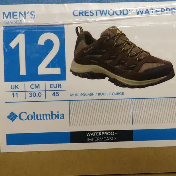 Columbia* Men's Crestwood Waterproof Brown/Suede Accents Hiking Sneakers~Size 12