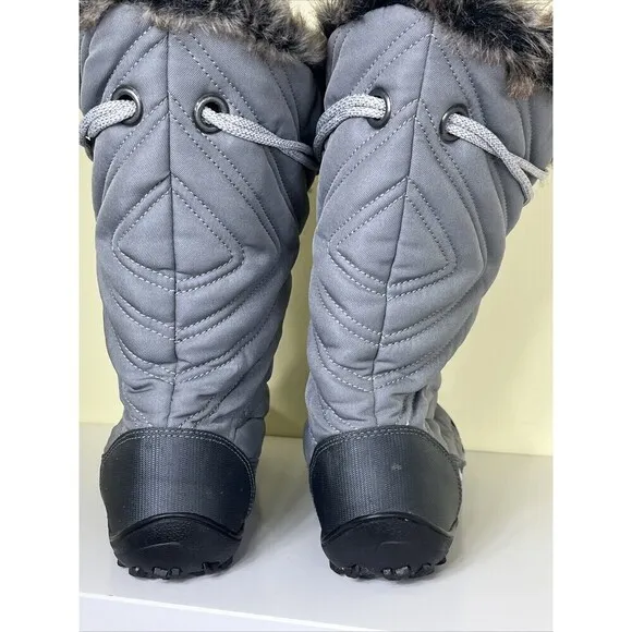 Columbia Omni-Grip Waterproof Quilted Boots Faux Fur Lace Up Gray Size 7