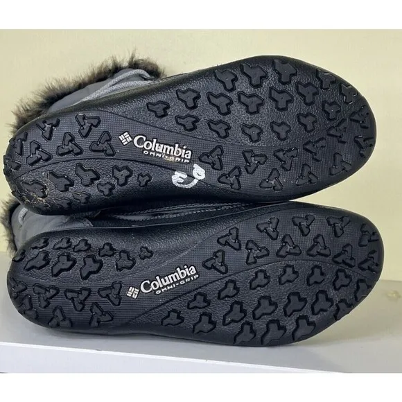 Columbia Omni-Grip Waterproof Quilted Boots Faux Fur Lace Up Gray Size 7
