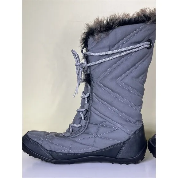 Columbia Omni-Grip Waterproof Quilted Boots Faux Fur Lace Up Gray Size 7
