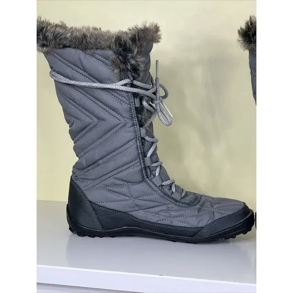 Columbia Omni-Grip Waterproof Quilted Boots Faux Fur Lace Up Gray Size 7