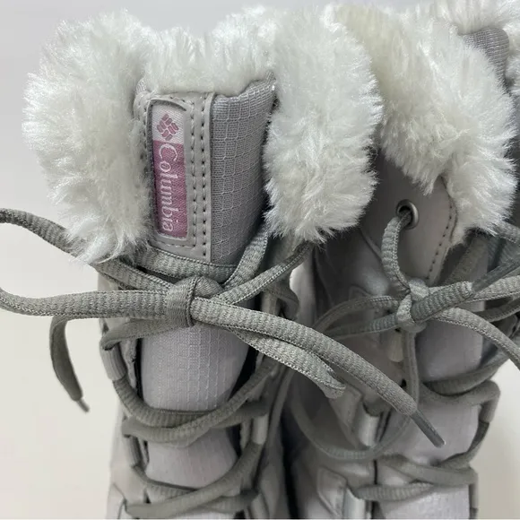 Columbia Suede Leahter Boots Womens 7 Gray Midcalf Fur Trim Lace Up Quilted