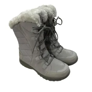 Columbia Suede Leahter Boots Womens 7 Gray Midcalf Fur Trim Lace Up Quilted