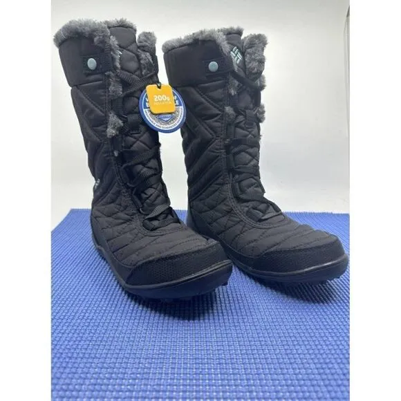 Columbia Quilted Lace Up Boots Women's 4 Gray Faux Fur Mid Calf Omni-Grip New