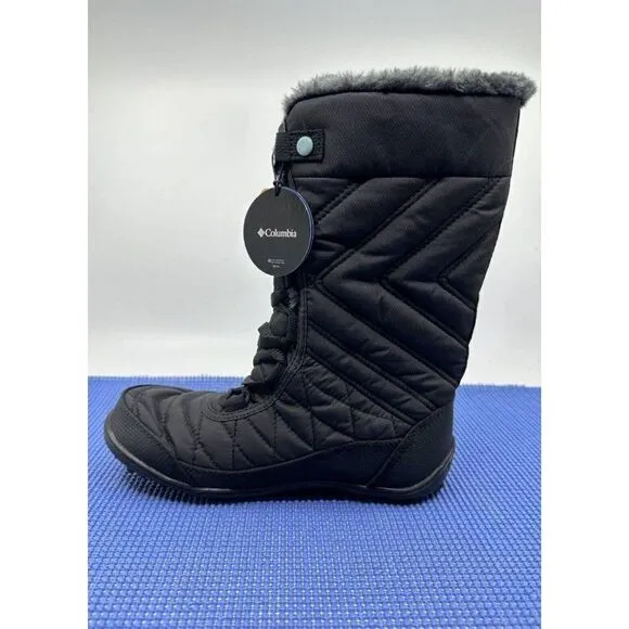 Columbia Quilted Lace Up Boots Women's 4 Gray Faux Fur Mid Calf Omni-Grip New