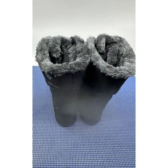 Columbia Quilted Lace Up Boots Women's 4 Gray Faux Fur Mid Calf Omni-Grip New