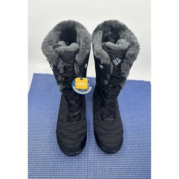 Columbia Quilted Lace Up Boots Women's 4 Gray Faux Fur Mid Calf Omni-Grip New