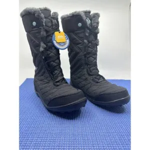 Columbia Quilted Lace Up Boots Women's 4 Gray Faux Fur Mid Calf Omni-Grip New