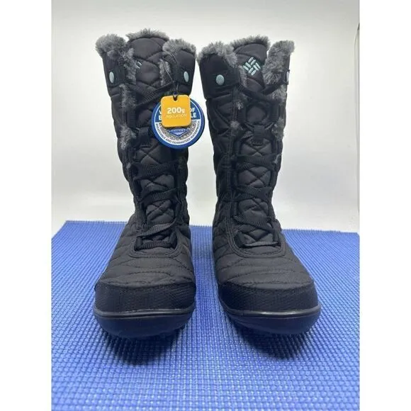 Columbia Quilted Lace Up Boots Women's 4 Gray Faux Fur Mid Calf Omni-Grip New