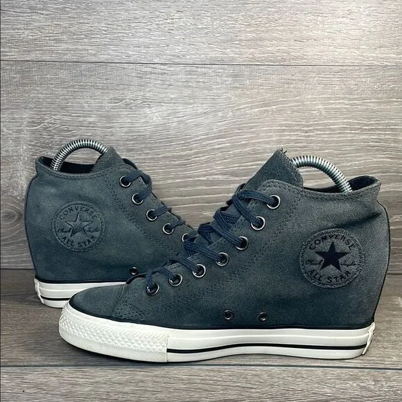 Converse CT All-Star Lux Gray Blue Leather Women’s Sz 8 Hidden Wedge Sneakers
