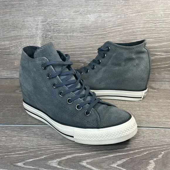 Converse CT All-Star Lux Gray Blue Leather Women’s Sz 8 Hidden Wedge Sneakers
