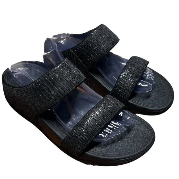 Copied - FITFLOP Women's Size 8 Lulu Superglitz Slide Sandal Shimmer Black