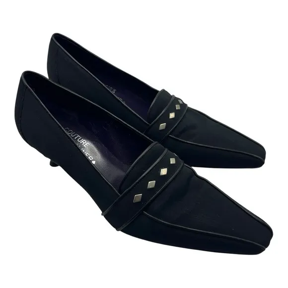 Couture Donald J. Pliner Women's Mena Black kitten heel pointed loafers Size 8