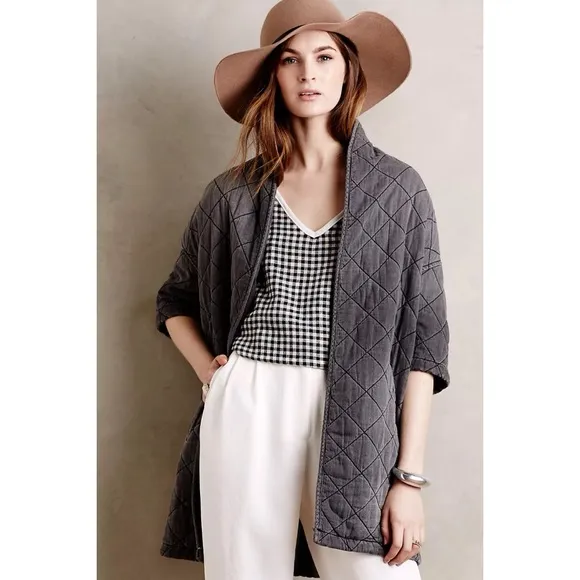 Current/Elliott Quilted Car Coat Short Sleeve Analog Grey Cotton Minimal