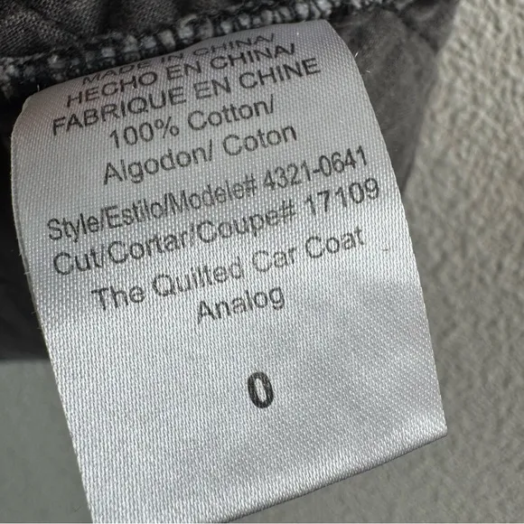 Current/Elliott Quilted Car Coat Short Sleeve Analog Grey Cotton Minimal
