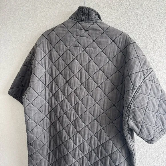 Current/Elliott Quilted Car Coat Short Sleeve Analog Grey Cotton Minimal