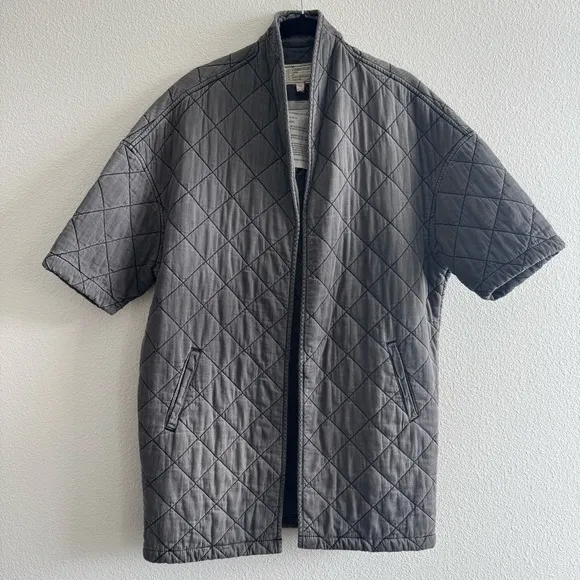 Current/Elliott Quilted Car Coat Short Sleeve Analog Grey Cotton Minimal