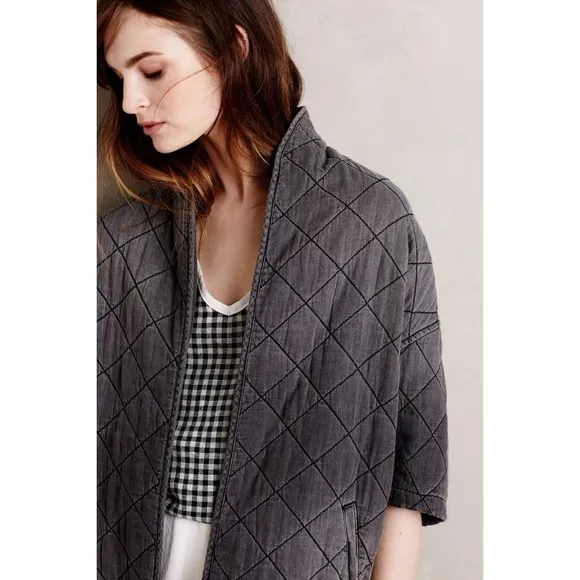 Current/Elliott Quilted Car Coat Short Sleeve Analog Grey Cotton Minimal