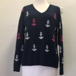 Cynthia Rowley 100% Cashmere Nautical Blue Sweater Size S