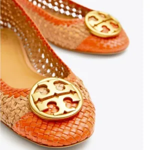 Damen Tory burch Flats | Chelsea Woven Cap-Toe Ballet Flat Natural Vachetta|Poma