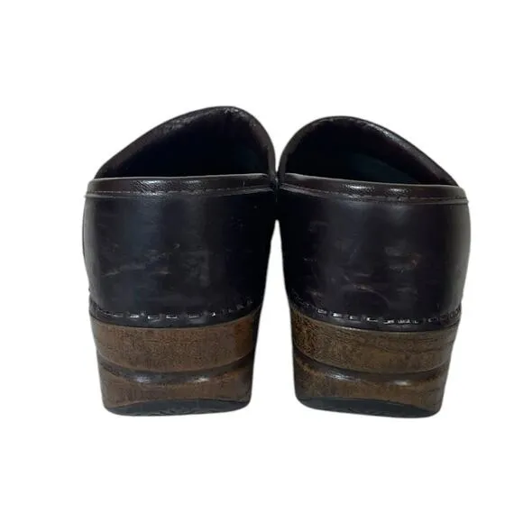 Dansko Clog Loafers Slip On Round Toe Brown Leather Thick Euro 37 Women Size 7