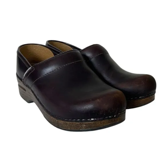 Dansko Clog Loafers Slip On Round Toe Brown Leather Thick Euro 37 Women Size 7