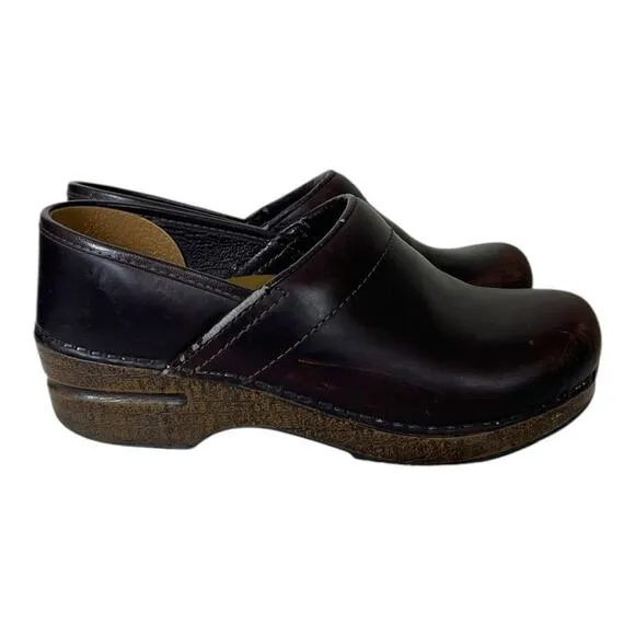 Dansko Clog Loafers Slip On Round Toe Brown Leather Thick Euro 37 Women Size 7