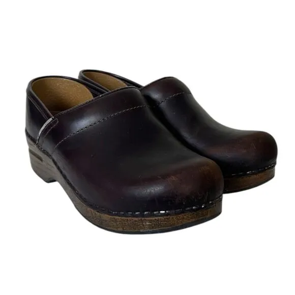 Dansko Clog Loafers Slip On Round Toe Brown Leather Thick Euro 37 Women Size 7