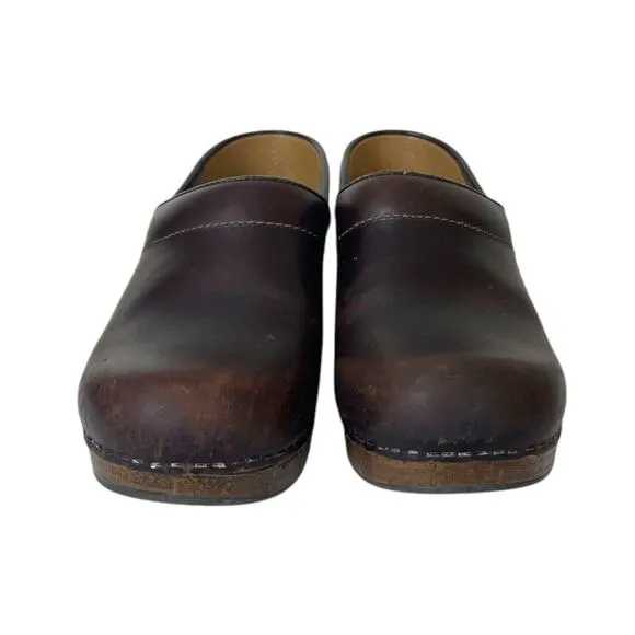 Dansko Clog Loafers Slip On Round Toe Brown Leather Thick Euro 37 Women Size 7