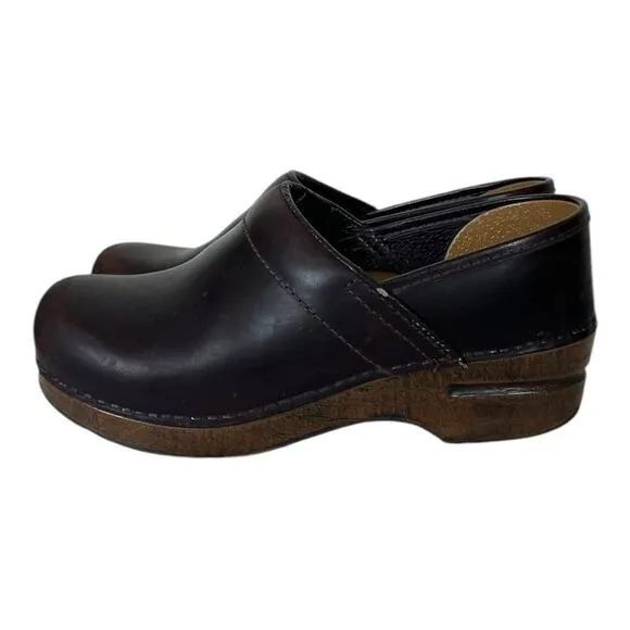 Dansko Clog Loafers Slip On Round Toe Brown Leather Thick Euro 37 Women Size 7